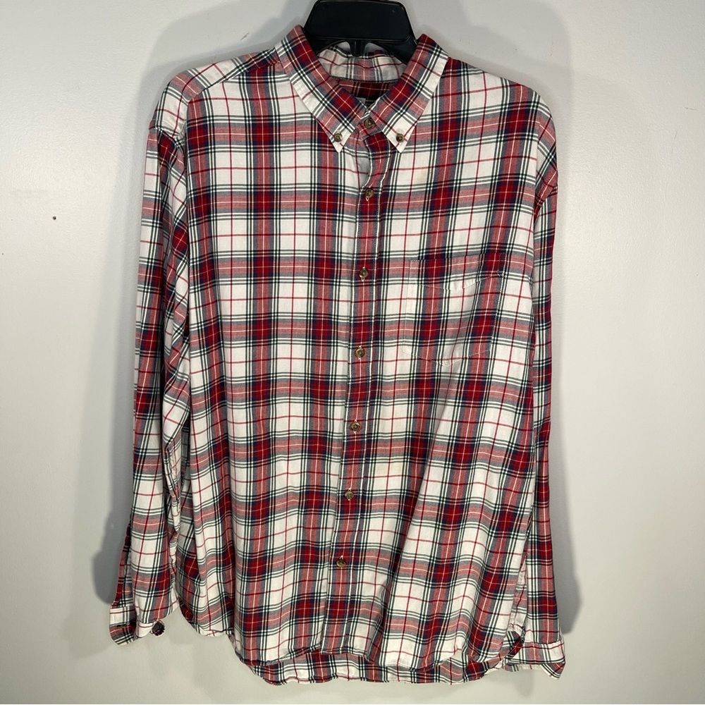 Old Navy red white blue plaid light flannel shirt XL slim fit button down